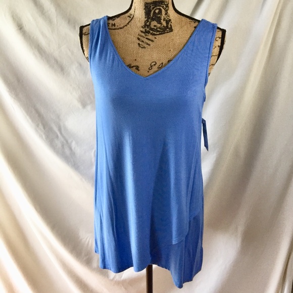 New Directions Tops - New Directions • Blue V-Neck Layered Bottom Tank